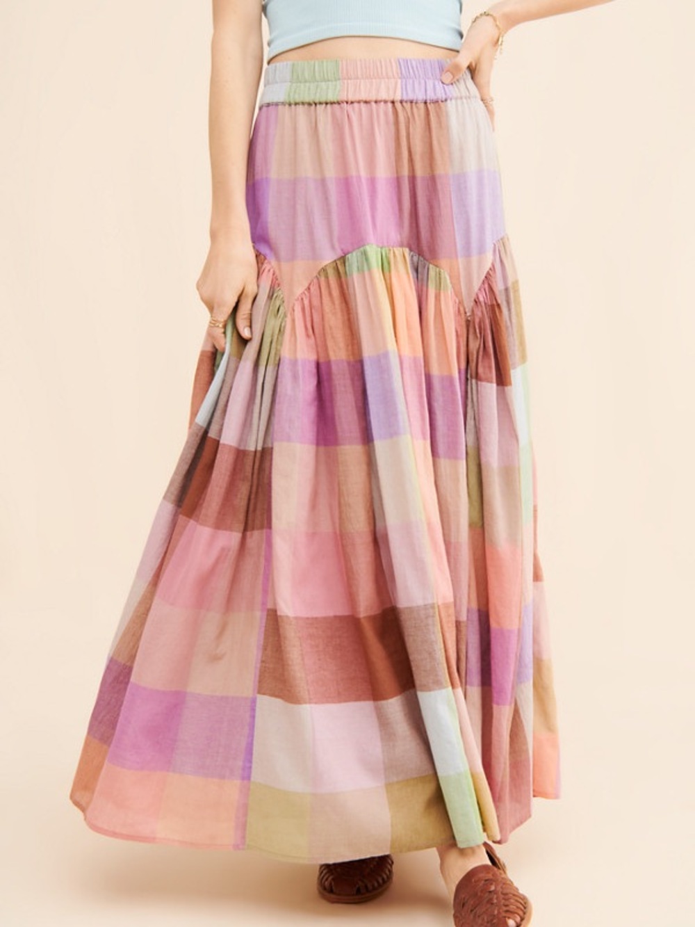 Rujuta Sheth / leyla Pastel Plaid Maxi Skirt - Multicolor S - Picture 1 of 4